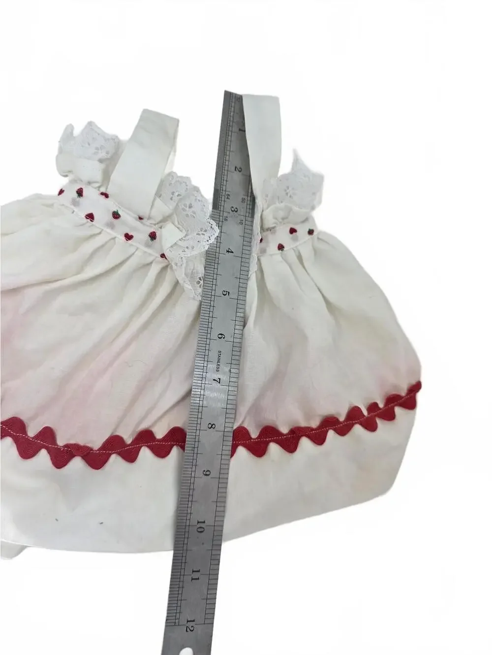 Vintage Raggedy Ann Doll Clothing Set White Dress & Embroidered Apron Pinafore
